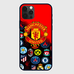 Чехол для iPhone 12 Pro Манчестер Юнайтед логотипы команд, цвет: 3D-черный