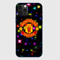 Чехол для iPhone 12 Pro Манчестер Юнайтед праздничные огни, цвет: 3D-черный