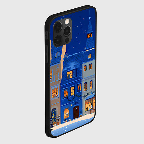 Чехол iPhone 12 Pro Синяя новогодняя елочка во дворе / 3D-Черный – фото 2
