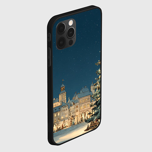 Чехол iPhone 12 Pro Новогодняя атмосфера в городе / 3D-Черный – фото 2