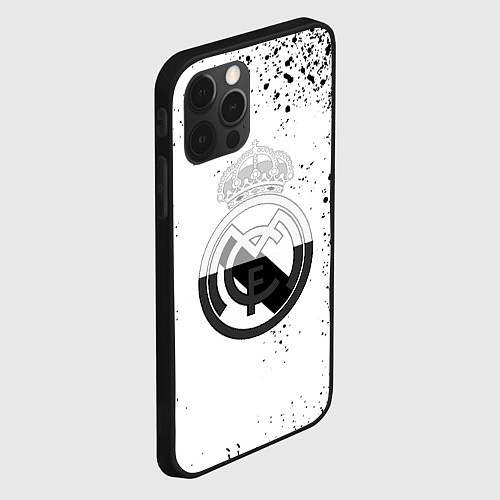 Чехол iPhone 12 Pro Реал Мадрид черно белые краски / 3D-Черный – фото 2