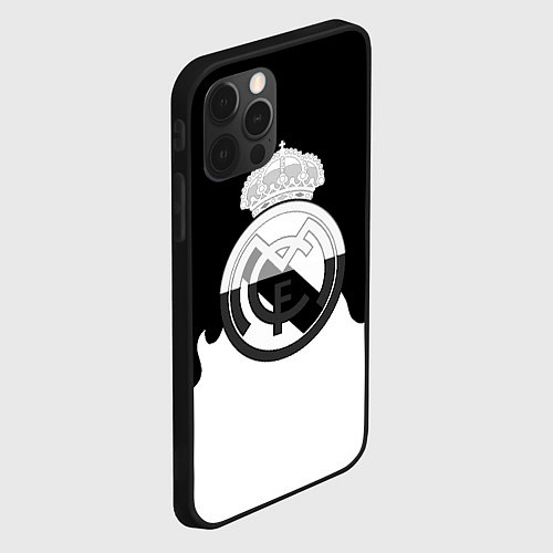 Чехол iPhone 12 Pro Реал Мадрид огонь белый / 3D-Черный – фото 2