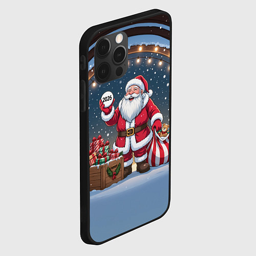 Чехол iPhone 12 Pro Санта с мешком подарков / 3D-Черный – фото 2