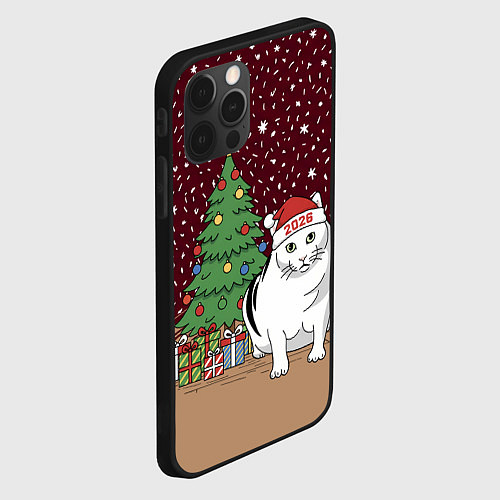 Чехол iPhone 12 Pro Кот Бендер и ёлка / 3D-Черный – фото 2