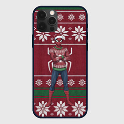 Чехол для iPhone 12 Pro Человек паук в вязаном свитере - новый год, цвет: 3D-черный
