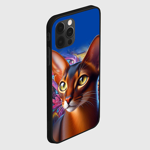 Чехол iPhone 12 Pro Абиссинка на фоне стены с граффити / 3D-Черный – фото 2