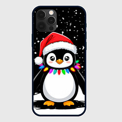 Чехол для iPhone 12 Pro Пингвин в шапке Санты, цвет: 3D-черный