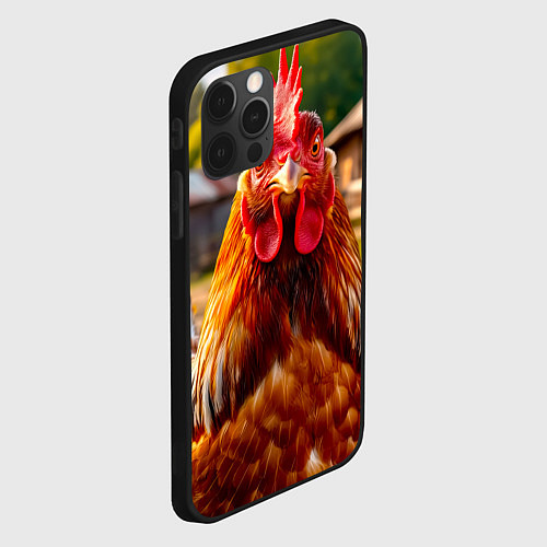 Чехол iPhone 12 Pro Злой взгляд петуха / 3D-Черный – фото 2