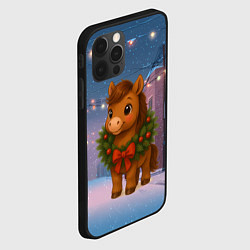 Чехол для iPhone 12 Pro Лошадка с новогоднем венком 2026, цвет: 3D-черный — фото 2