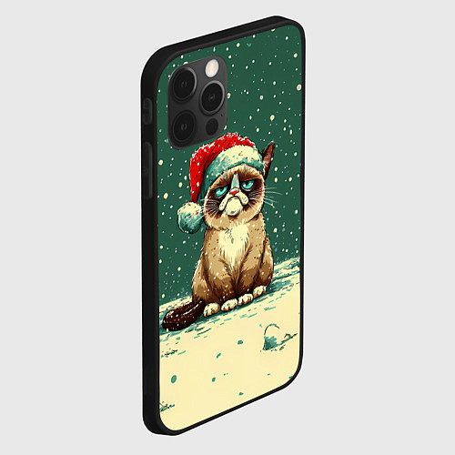 Чехол iPhone 12 Pro Печальный Новогодний мем кот / 3D-Черный – фото 2