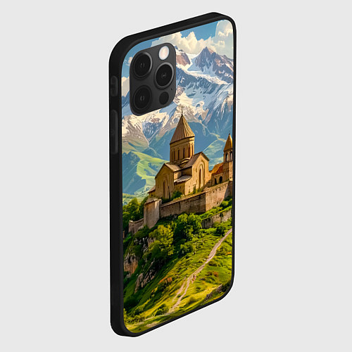 Чехол iPhone 12 Pro Храм у подножия вечных вершин / 3D-Черный – фото 2