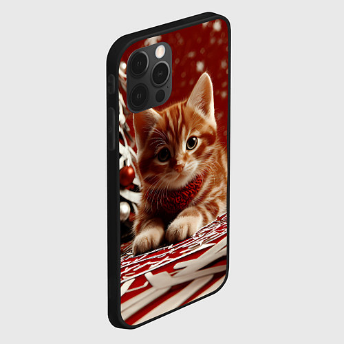 Чехол iPhone 12 Pro Рыжий Новогодний котенок / 3D-Черный – фото 2