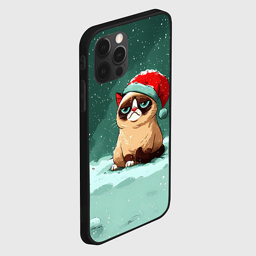 Чехол iPhone 12 Pro Мем Новогодний котик / 3D-Черный – фото 2