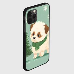 Чехол для iPhone 12 Pro Новогодний песик с елочкой, цвет: 3D-черный — фото 2