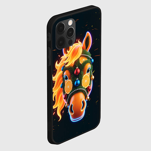 Чехол iPhone 12 Pro Новогодняя мандариновая лошадь / 3D-Черный – фото 2