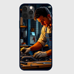 Чехол для iPhone 12 Pro Механик в мастерской, цвет: 3D-черный