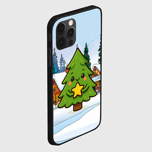 Чехол iPhone 12 Pro Милая елочка со звездой / 3D-Черный – фото 2