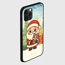 Чехол для iPhone 12 Pro Санта с котенком, цвет: 3D-черный — фото 2