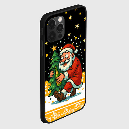 Чехол iPhone 12 Pro Пьяный Санта с елкой и шампанским / 3D-Черный – фото 2