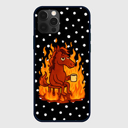 Чехол для iPhone 12 Pro Красная лошадь в огне с кофе - мем 2026, цвет: 3D-черный