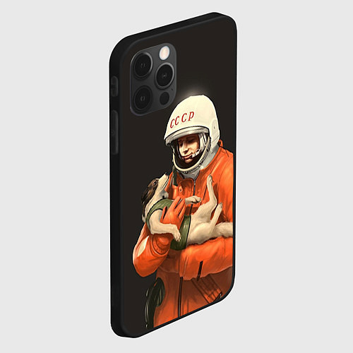 Чехол iPhone 12 Pro Гагарин с лайкой / 3D-Черный – фото 2