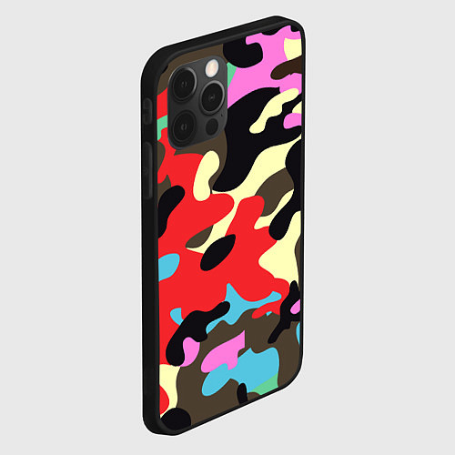 Чехол iPhone 12 Pro Яркий камуфляж / 3D-Черный – фото 2