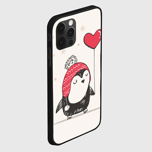 Чехол iPhone 12 Pro Влюбленный пингвин / 3D-Черный – фото 2