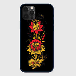 Чехол для iPhone 12 Pro Хохлома: цветы, цвет: 3D-черный