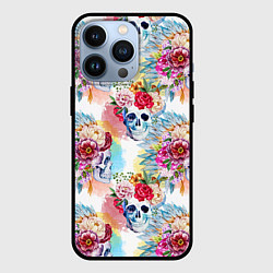 Чехол для iPhone 13 Pro Цветы и бабочки 5, цвет: 3D-черный