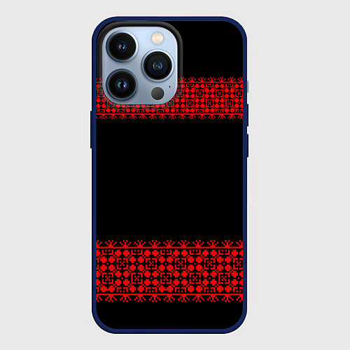 Чехол iPhone 13 Pro Славянский орнамент (на чёрном) / 3D-Тёмно-синий – фото 1