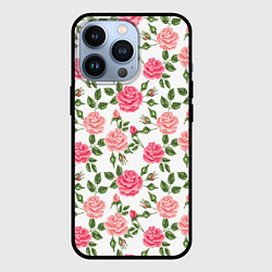 Чехол для iPhone 13 Pro Розы Паттерн, цвет: 3D-черный