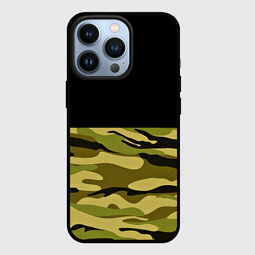 Чехол iPhone 13 Pro Лесной Камуфляж / 3D-Черный – фото 1