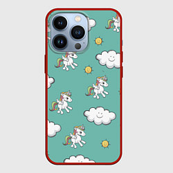 Чехол для iPhone 13 Pro Love of Unicorns, цвет: 3D-красный