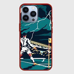 Чехол для iPhone 13 Pro Ronaldo lightning, цвет: 3D-красный