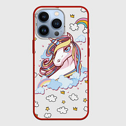 Чехол для iPhone 13 Pro Единорог на облаках, цвет: 3D-красный