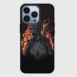 Чехол для iPhone 13 Pro PUBG: Flame Soldier, цвет: 3D-черный