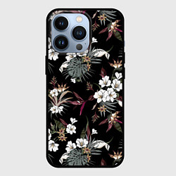 Чехол для iPhone 13 Pro Белые цветы в темноте, цвет: 3D-черный