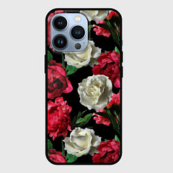 Чехол для iPhone 13 Pro Красные и белые розы, цвет: 3D-черный