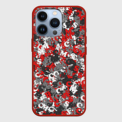Чехол для iPhone 13 Pro Камуфляж с буквами F C S M, цвет: 3D-красный