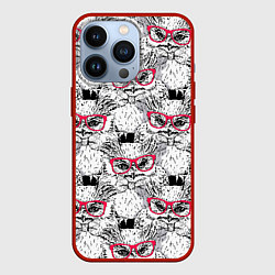 Чехол для iPhone 13 Pro Совы в очках, цвет: 3D-красный