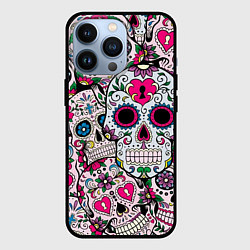 Чехол для iPhone 13 Pro Весёлые черепа, цвет: 3D-черный