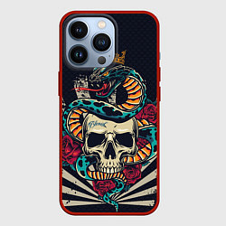 Чехол для iPhone 13 Pro Змея с короной на черепе, цвет: 3D-красный