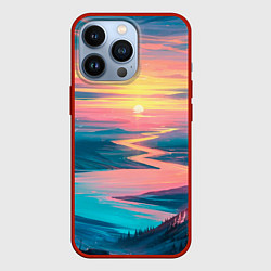 Чехол для iPhone 13 Pro Извилистая река закат природа, цвет: 3D-красный