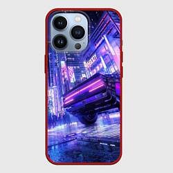 Чехол для iPhone 13 Pro Cyberpunk city, цвет: 3D-красный