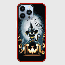Чехол для iPhone 13 Pro Хэллоуин Кот, цвет: 3D-красный