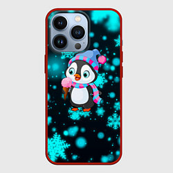 Чехол для iPhone 13 Pro Новогодний пингвин, цвет: 3D-красный
