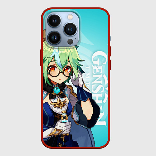 Чехол iPhone 13 Pro GENSHIN IMPACT, САХАРОЗА / 3D-Красный – фото 1