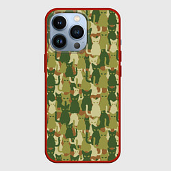 Чехол для iPhone 13 Pro Камуфляж из котов, цвет: 3D-красный