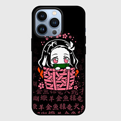 Чехол iPhone 13 Pro NEZUKO НЕЗУКО ИЕРОГЛИФЫ DEMON SLAYER