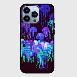 Чехол для iPhone 13 Pro Неоновые медузы, цвет: 3D-черный